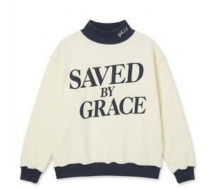 J6. "Saved By Grace Eph 2:8" Cream/Charcoal Mock Neck Sweatshirt